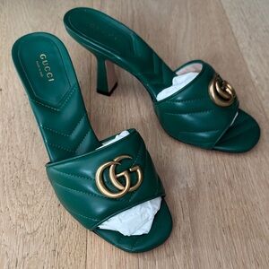 Gucci Emerald Leather Heeled Mules - EUR 37/ US 7